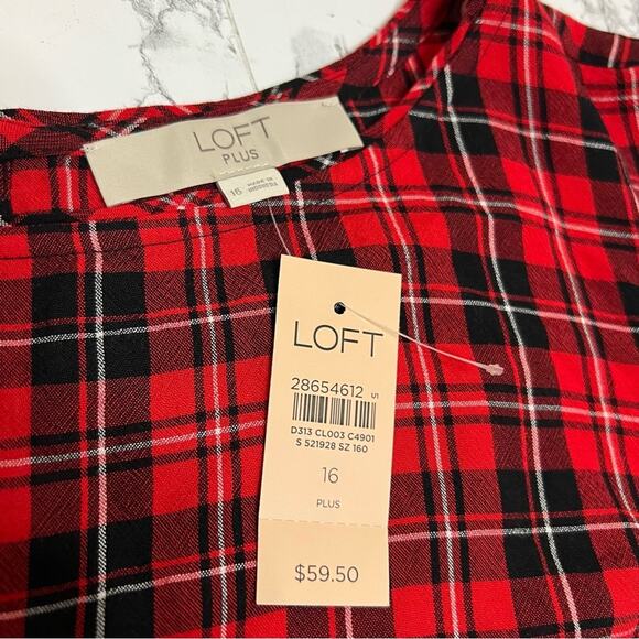 NWT Loft tartan plaid red black popover blouse Sz 16 - Picture 6 of 6